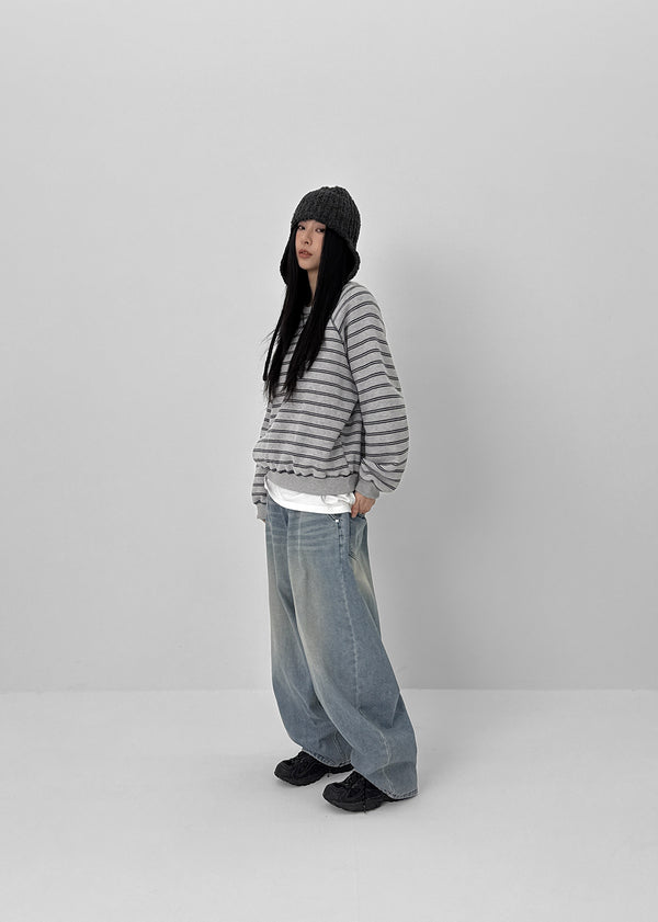 Plating Fleece Striped Man-to-man