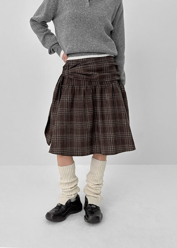 Bondir Check Flared Midi Skirt (30% Wool)