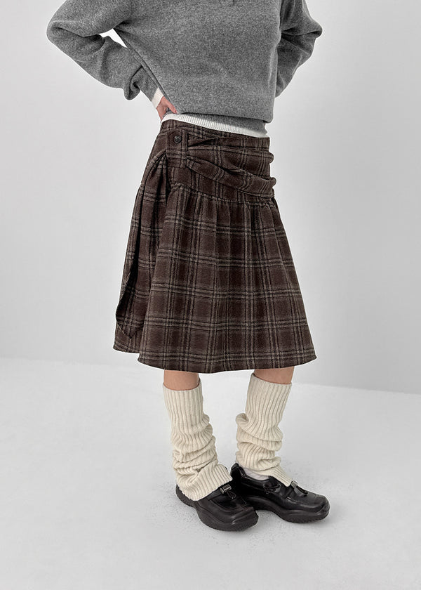 Bondir Check Flared Midi Skirt (30% Wool)