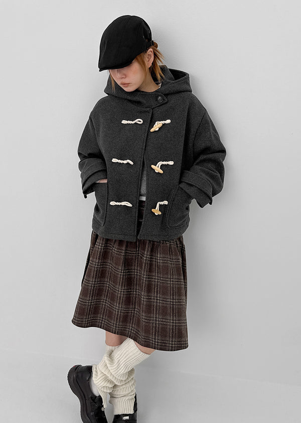 Bondir Check Flared Midi Skirt (30% Wool)