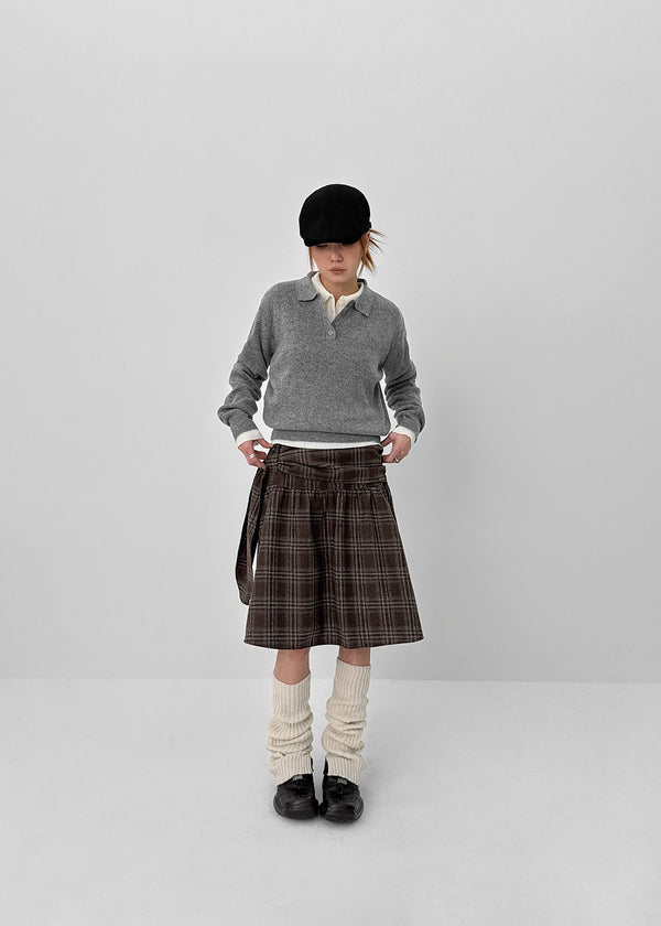 Bondir Check Flared Midi Skirt (30% Wool)