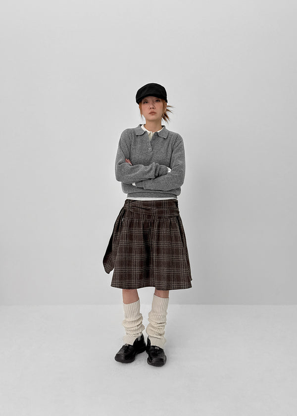 Bondir Check Flared Midi Skirt (30% Wool)