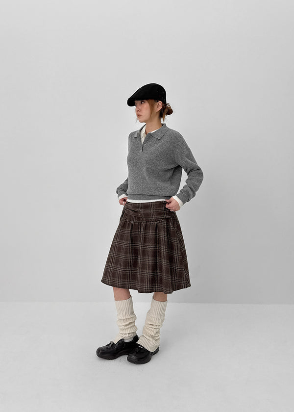 Bondir Check Flared Midi Skirt (30% Wool)