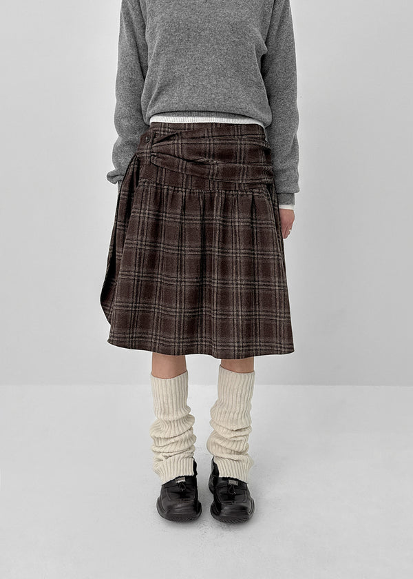 Bondir Check Flared Midi Skirt (30% Wool)