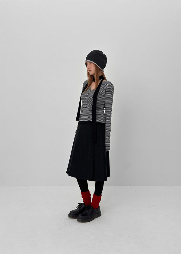 Defro Stripe Button V-Neck Long Sleeve T-Shirt