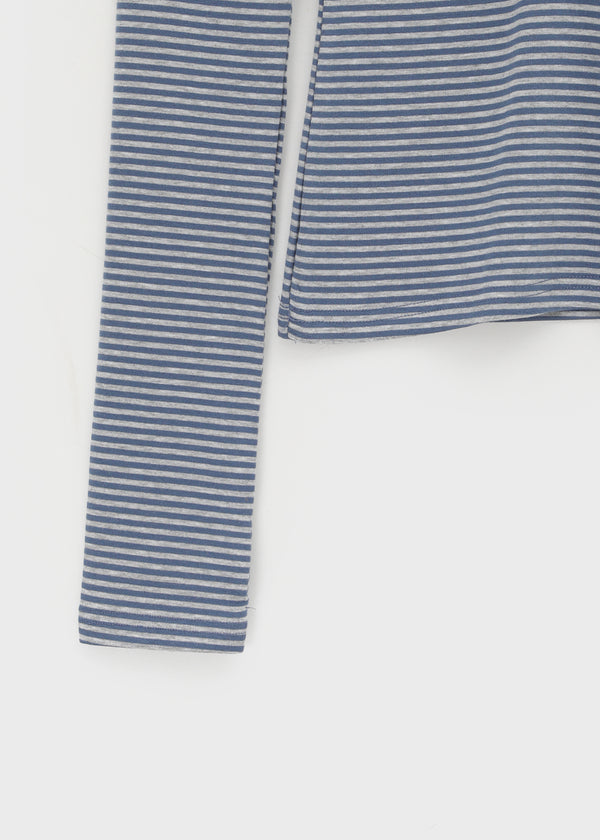 Defro Stripe Button V-Neck Long Sleeve T-Shirt