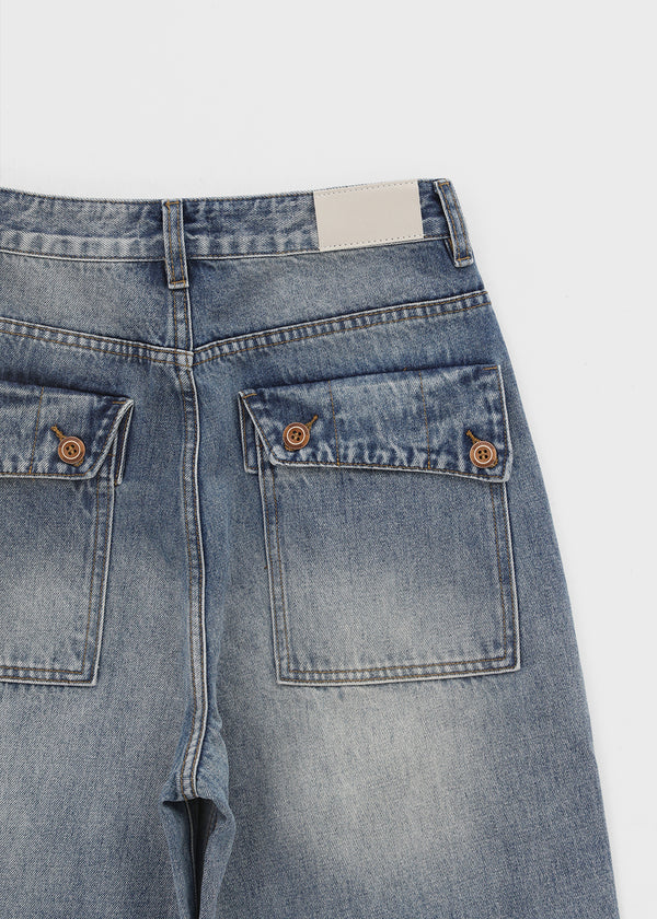 Hemlet Back-Pocket Wide Denim Pants