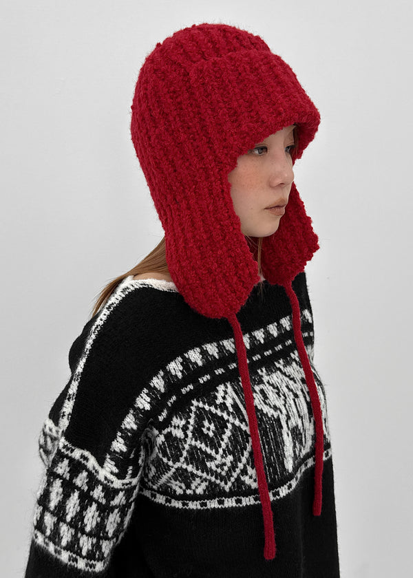 Cooltin Knit Ribbed Earflap Beanie (30% Alpaca)