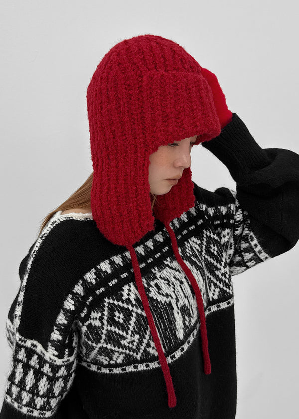 Cooltin Knit Ribbed Earflap Beanie (30% Alpaca)