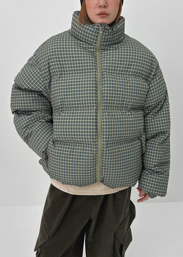 (UNISEX) Servy High-Neck Wellon Checked Padded Jacket