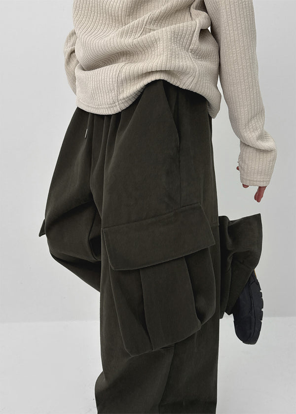 (UNISEX) Melmont Peach Fleece Cargo Wide Banding Pants