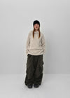 High-Flare Unbalanced Button Ribbed Hoodie