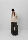 High-Flare Unbalanced Button Ribbed Hoodie