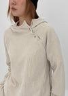 High-Flare Unbalanced Button Ribbed Hoodie