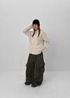 High-Flare Unbalanced Button Ribbed Hoodie