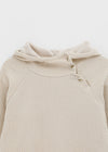 High-Flare Unbalanced Button Ribbed Hoodie