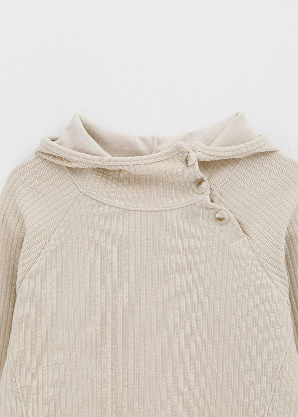 High-Flare Unbalanced Button Ribbed Hoodie