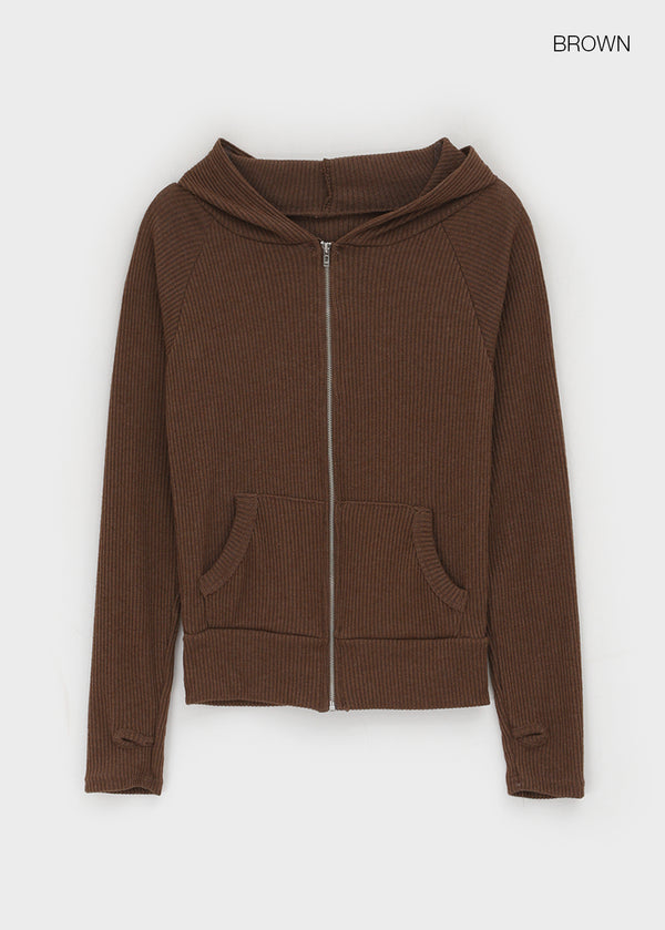 Chikarn Ribbed Warmer Hooded Zip-up (33% Wool)