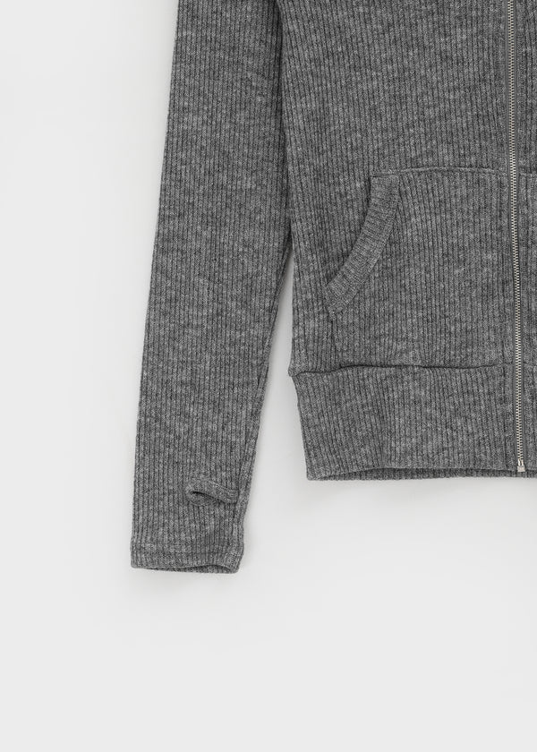 Chikarn Ribbed Warmer Hooded Zip-up (33% Wool)