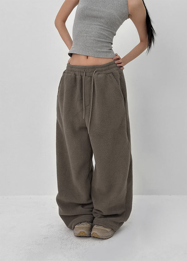 (UNISEX) Roll bendable fleece string pants