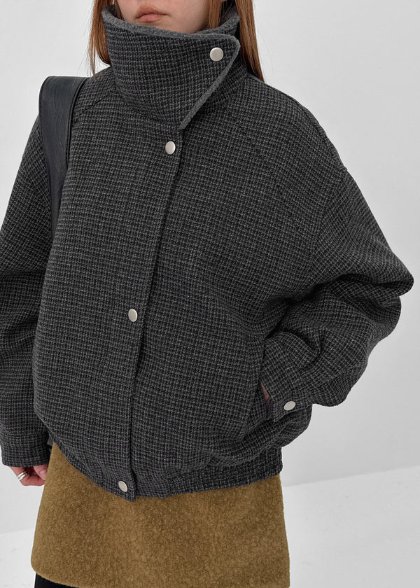 Huntel Faux Fur Collar Check Wool Jumper