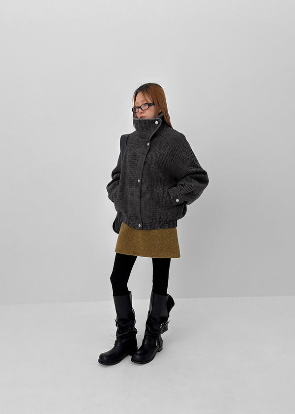 Huntel Faux Fur Collar Check Wool Jumper