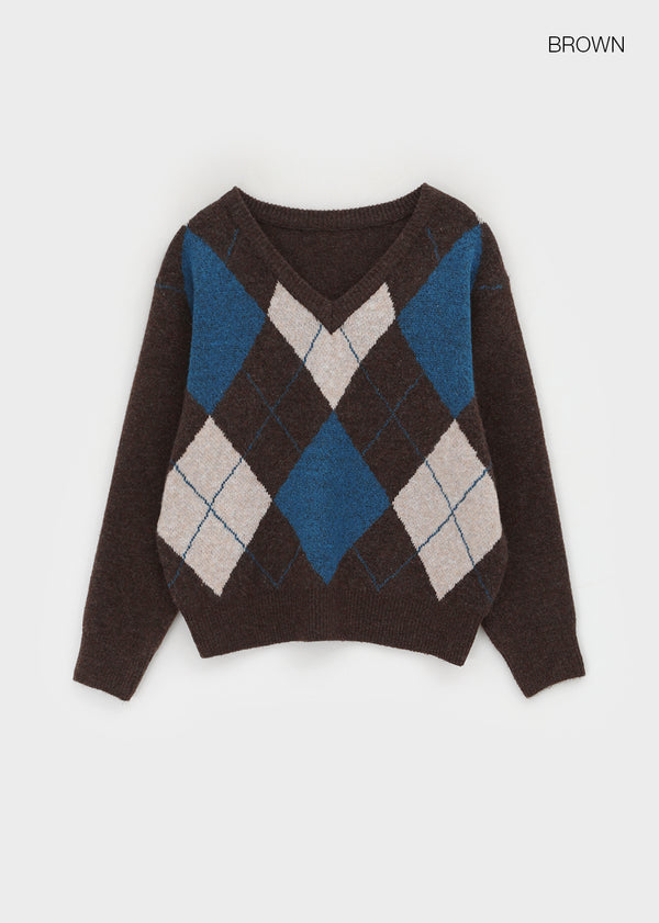 Vintrill Argyle V-Neck Knit