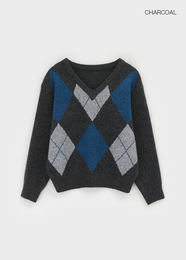 Vintrill Argyle V-Neck Knit