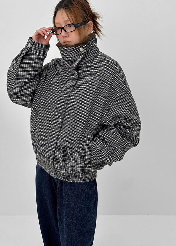 Huntel Faux Fur Collar Check Wool Jumper