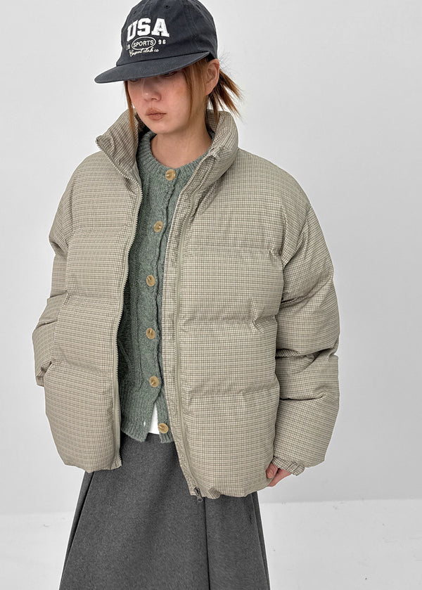 (UNISEX) Servy High-Neck Wellon Checked Padded Jacket
