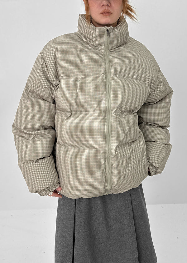 (UNISEX) Servy High-Neck Wellon Checked Padded Jacket
