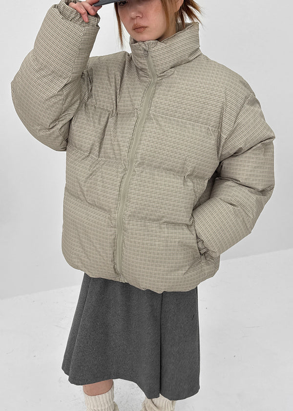 (UNISEX) Servy High-Neck Wellon Checked Padded Jacket