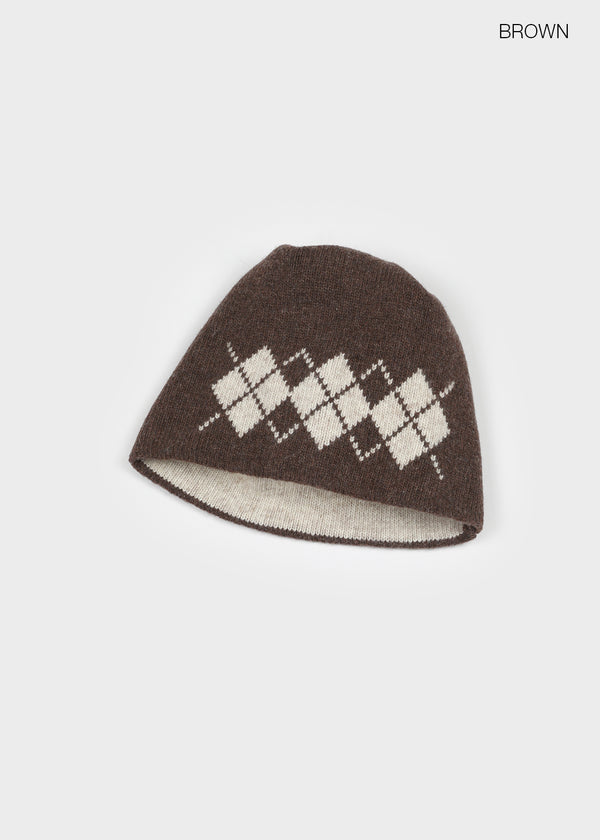 Millet Argyle Knit Beanie (Wool 80%)
