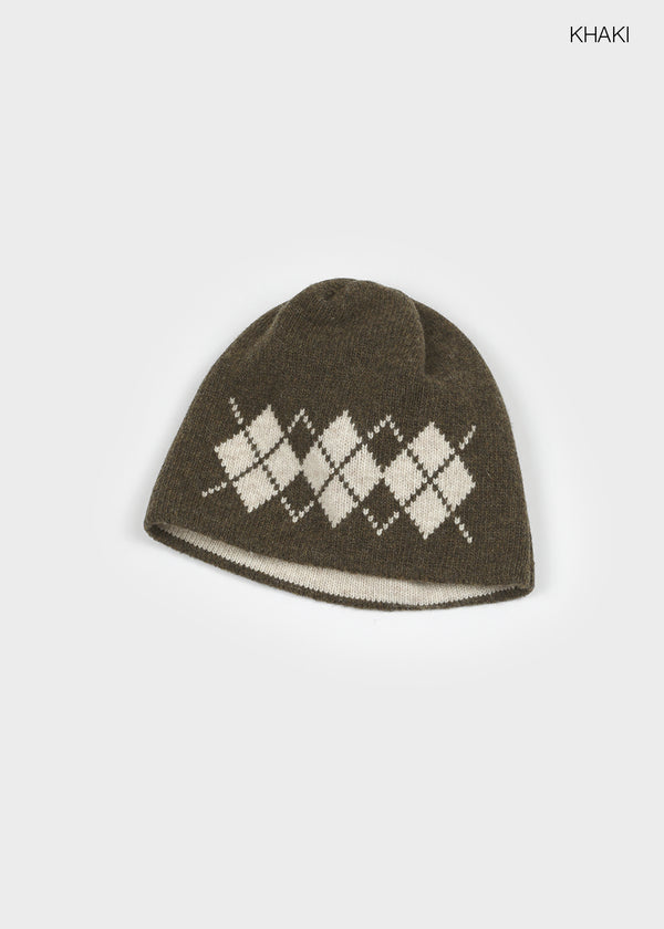 Millet Argyle Knit Beanie (Wool 80%)