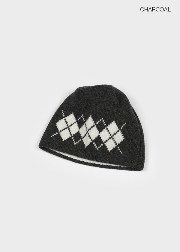 Millet Argyle Knit Beanie (Wool 80%)