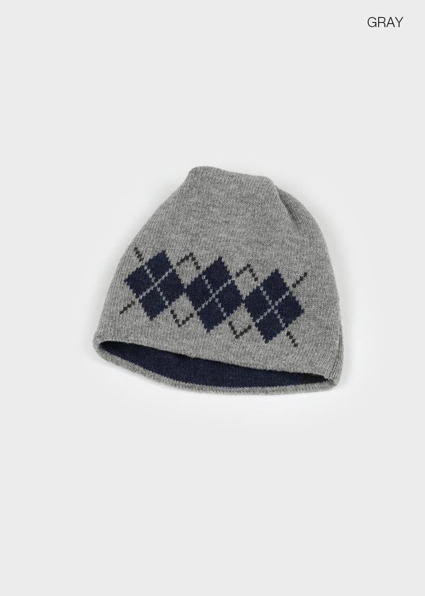 Millet Argyle Knit Beanie (Wool 80%)