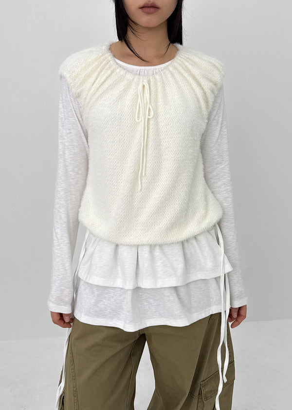 Celliver Frill Strap Layered Long Sleeve T-shirt