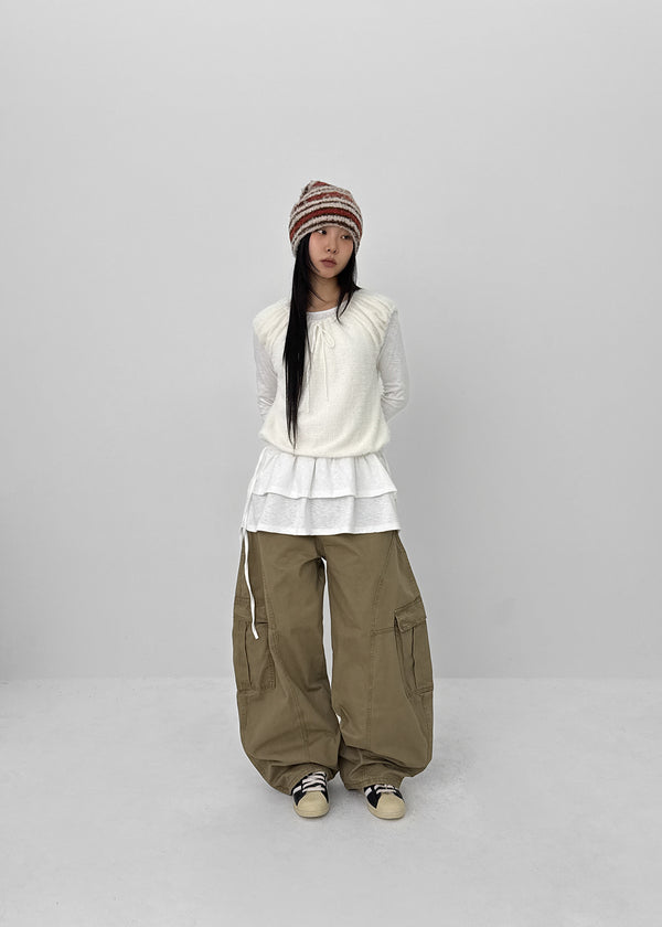 Celliver Frill Strap Layered Long Sleeve T-shirt