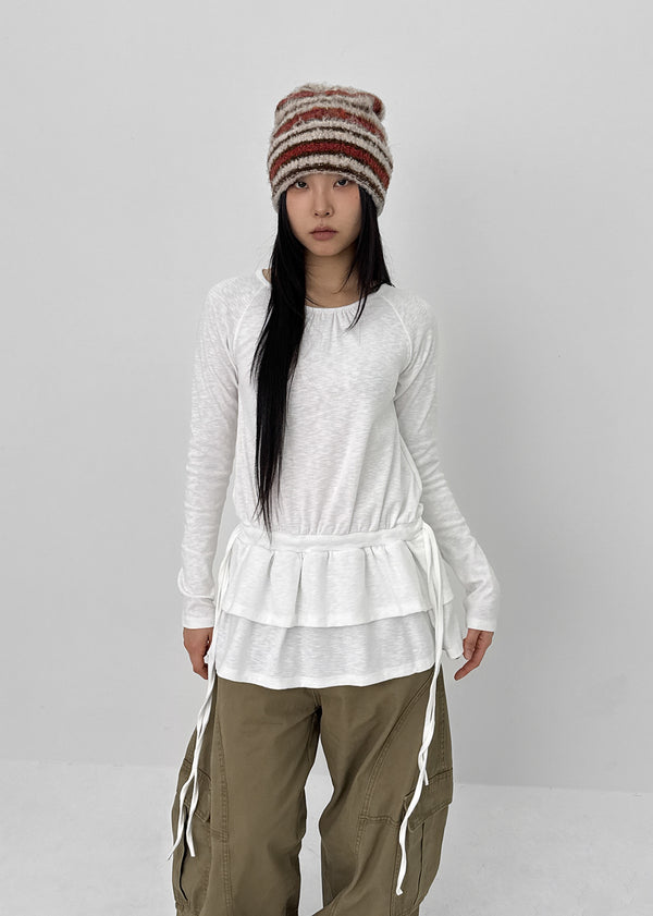Celliver Frill Strap Layered Long Sleeve T-shirt
