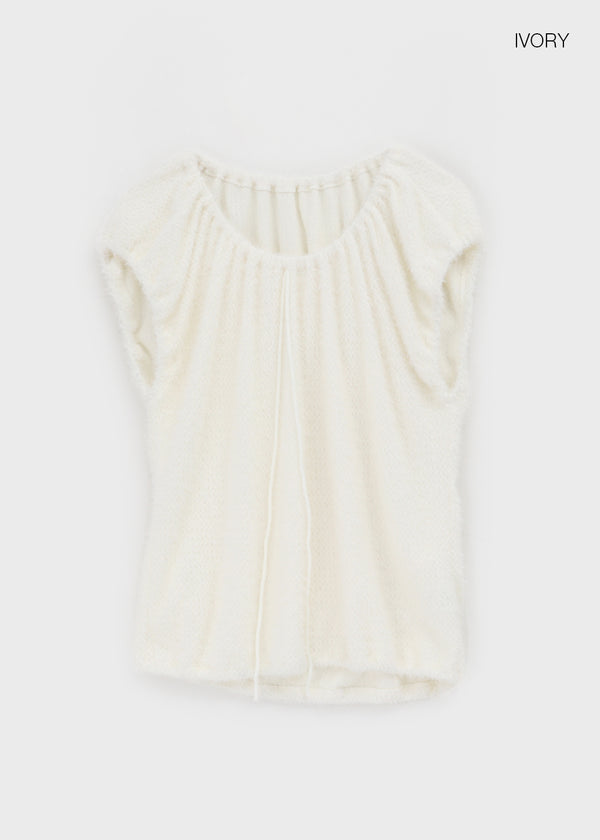 Diblum Hairy Strap Cap Sleeve Short Sleeve T-shirt