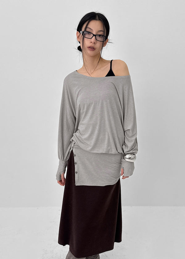 Dilmen Tencel Button Boat Neck Warmer Long Sleeve T-shirt