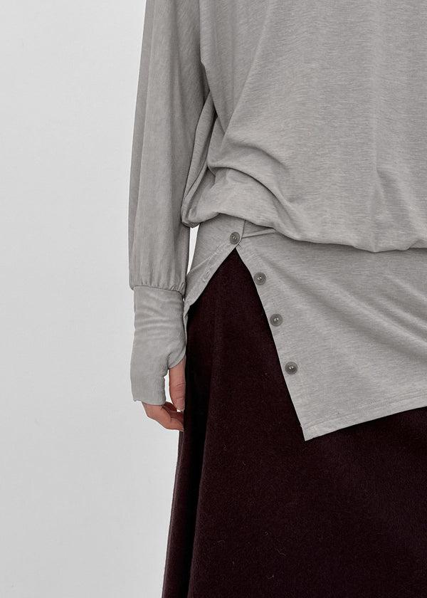 Dilmen Tencel Button Boat Neck Warmer Long Sleeve T-shirt