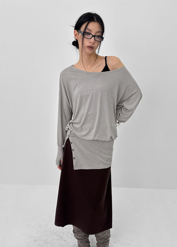 Dilmen Tencel Button Boat Neck Warmer Long Sleeve T-shirt