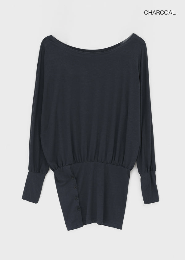 Dilmen Tencel Button Boat Neck Warmer Long Sleeve T-shirt