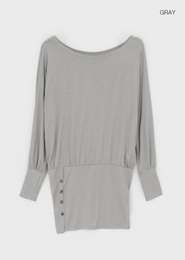 Dilmen Tencel Button Boat Neck Warmer Long Sleeve T-shirt