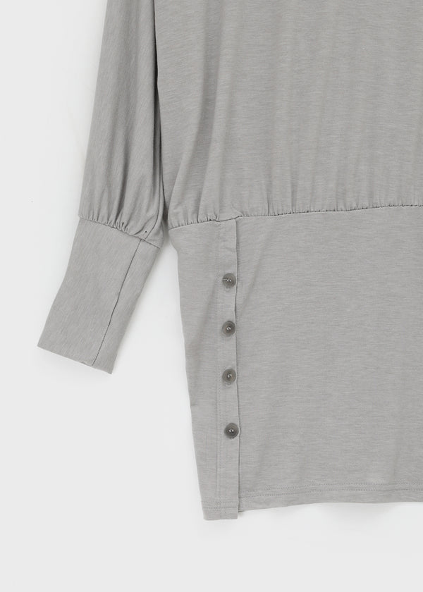 Dilmen Tencel Button Boat Neck Warmer Long Sleeve T-shirt