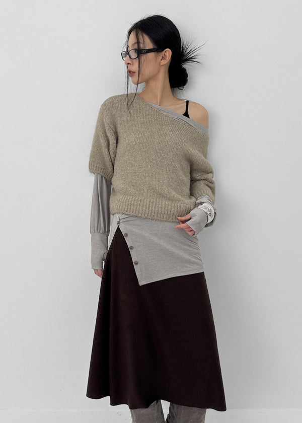 Linka Layered Boat Neck Short Sleeve Wool Knit