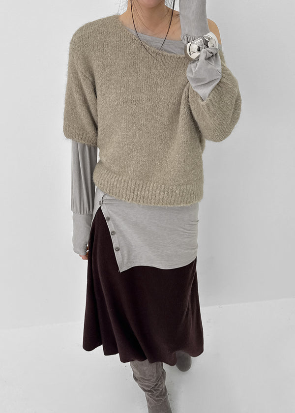 Linka Layered Boat Neck Short Sleeve Wool Knit