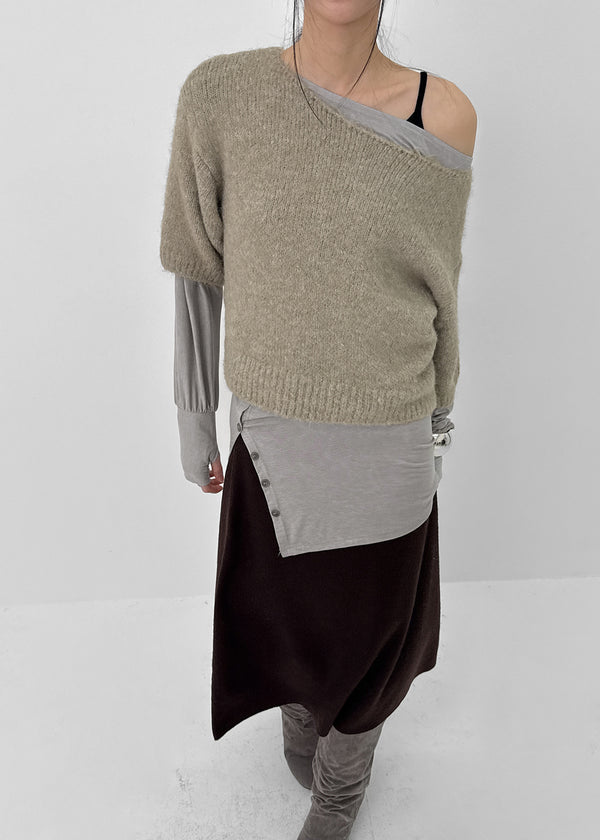 Linka Layered Boat Neck Short Sleeve Wool Knit