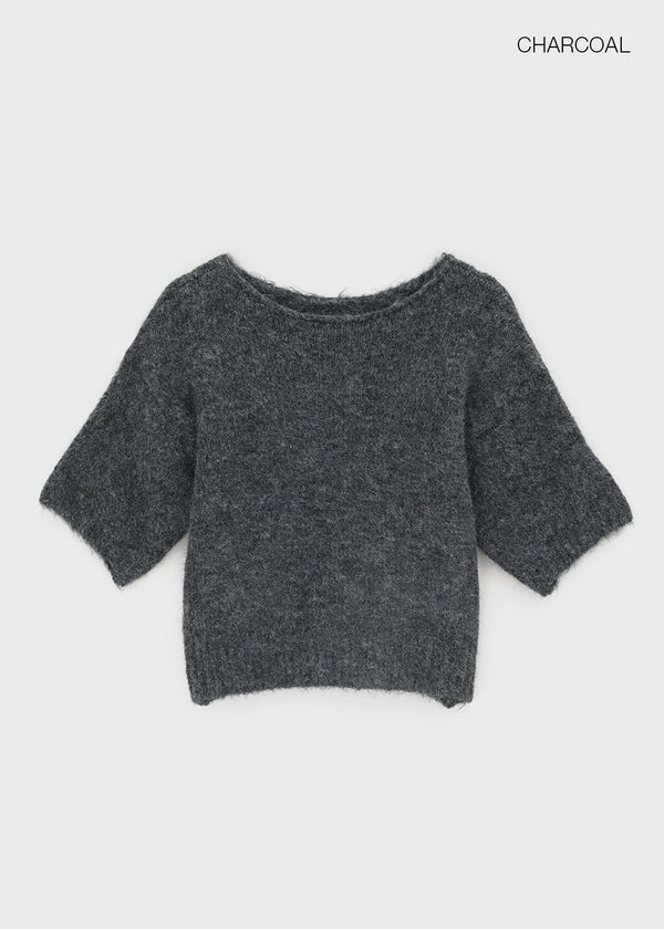 Linka Layered Boat Neck Short Sleeve Wool Knit